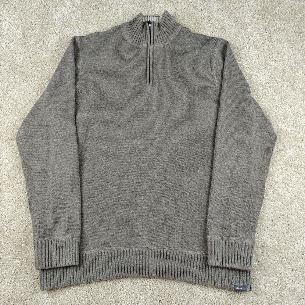 Eddie Bauer Quarter Zip Knit Sweater Men's TXL Beige 100% Cotton Minimalist